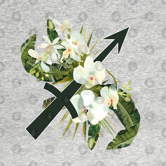 Sagittarius Horoscope Zodiac White Orchid Design by bumblefuzzies